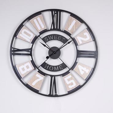 ESTHETI home Ρολόι Τοίχου ''SWEET HOME'' Μεταλλικό/Ξύλινο Αντικέ Λευκό/Μαύρο/Φυσικό Φ60x4.5cm 753-10052